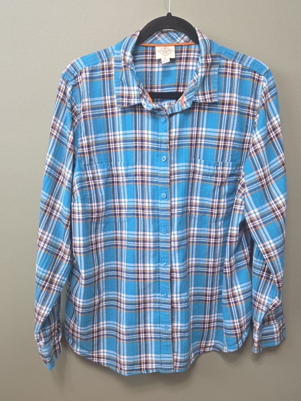 St. John's Bay Teal Plaid Long-Sleeve Button-Down Shirt  Sz XXL